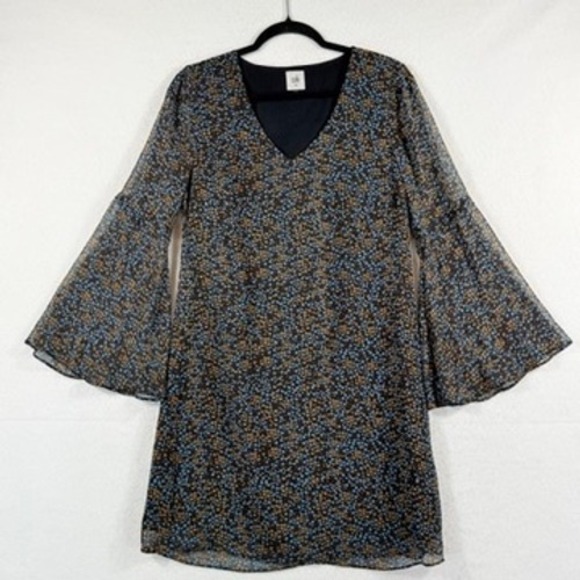 CAbi Dresses & Skirts - Cabi Bell Sleeve Dress Womens XS Blue Floral V-Neck Boho Cottagecore Whimsigoth